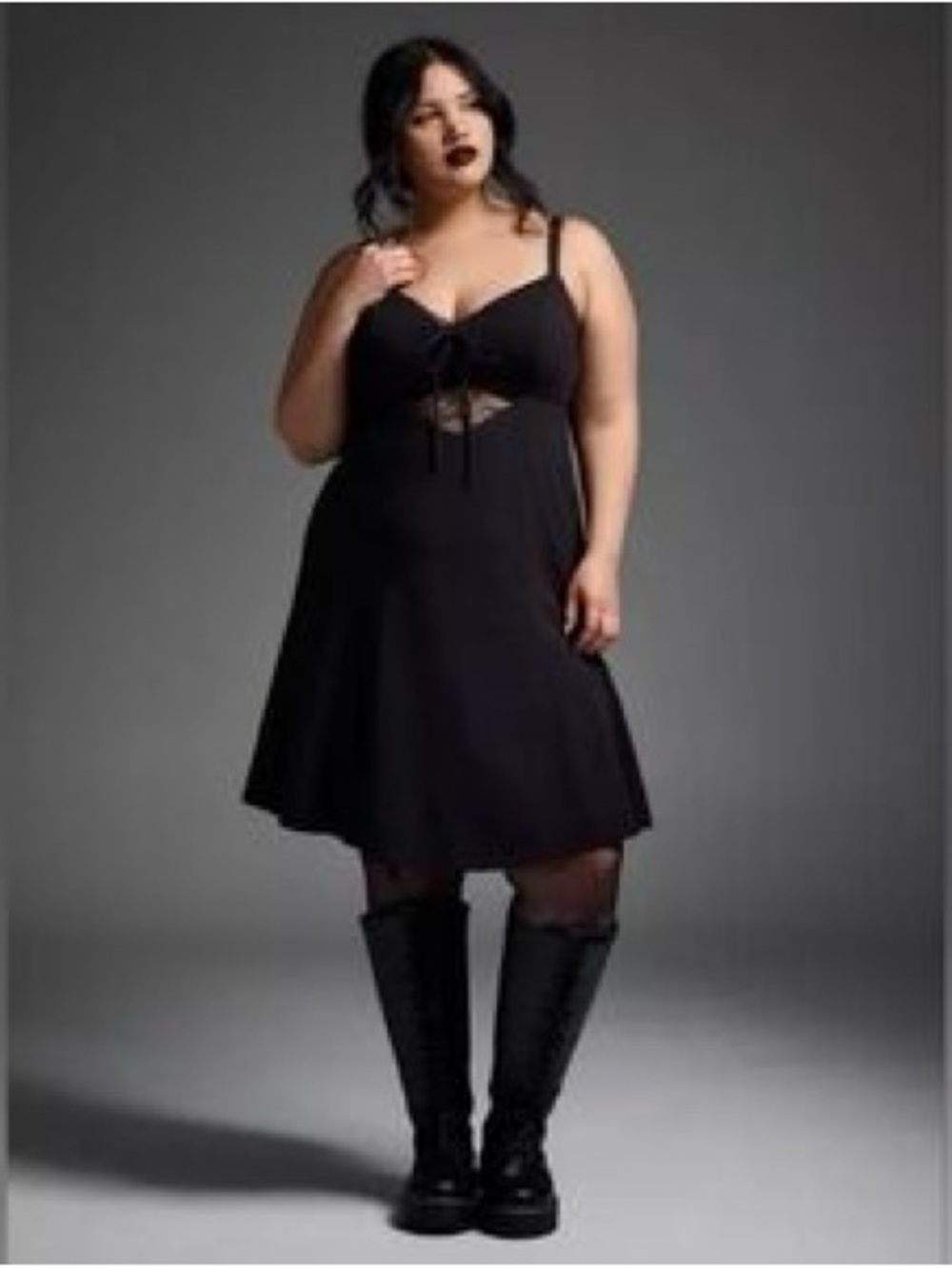 Black Midi Dress with Lace Detail - Women